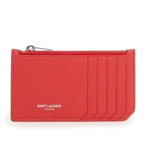 SAINT LAURENT Red Card Holder w/Zipper Pocket